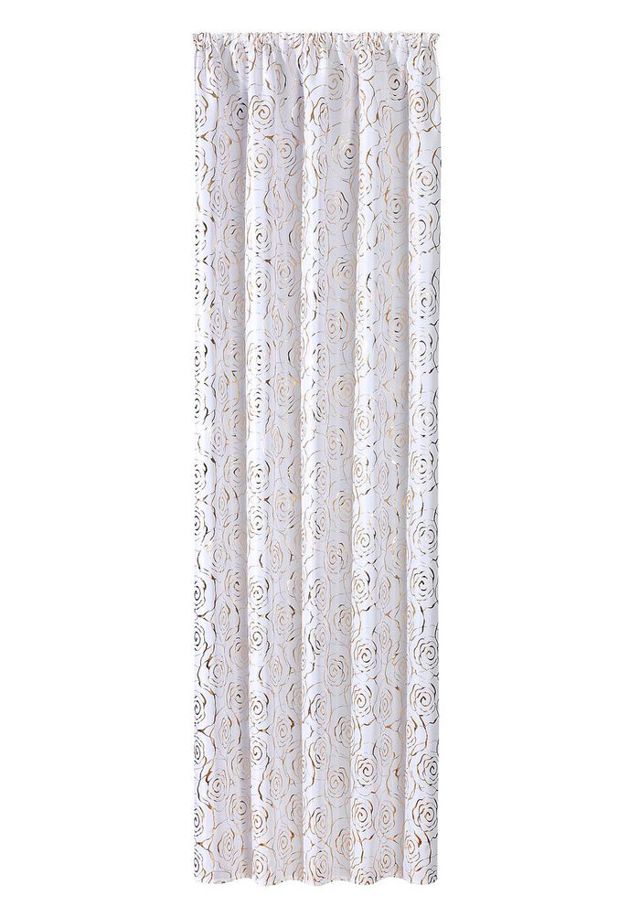 &Uuml;bergardine mit h&uuml;bschem Rosen-Dessin WEISS-GOLD