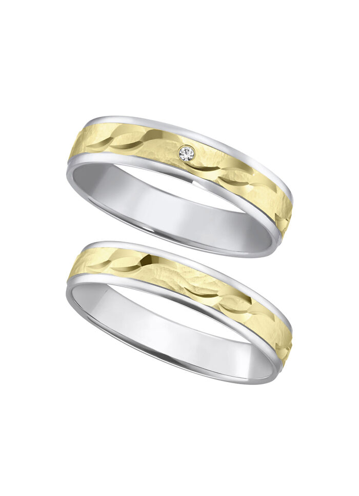 Trauring in Bicolor mit geh&auml;mmerten Glanzschnitten 