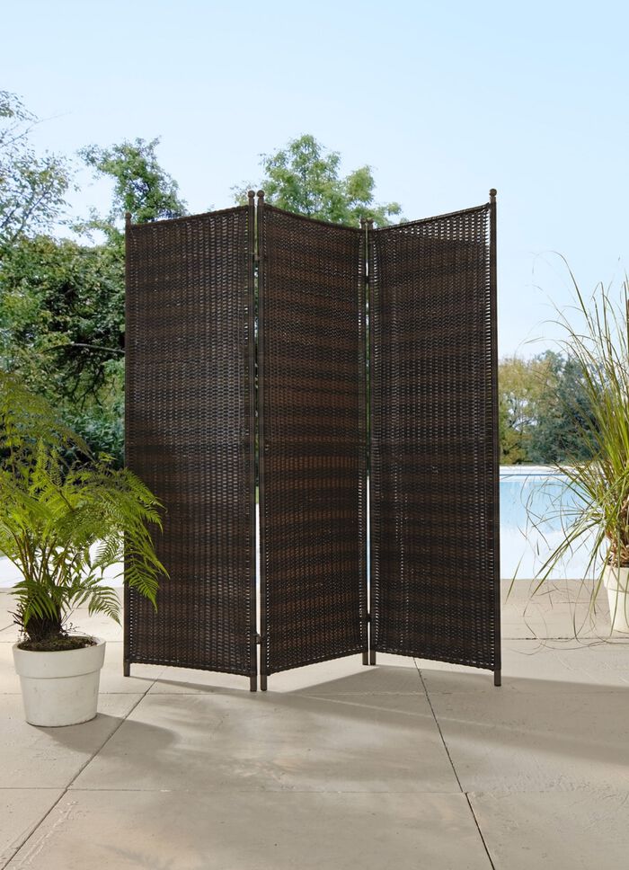 Witterungsbest&auml;ndiger Paravent mit stabilem Stahlgestell BRAUN