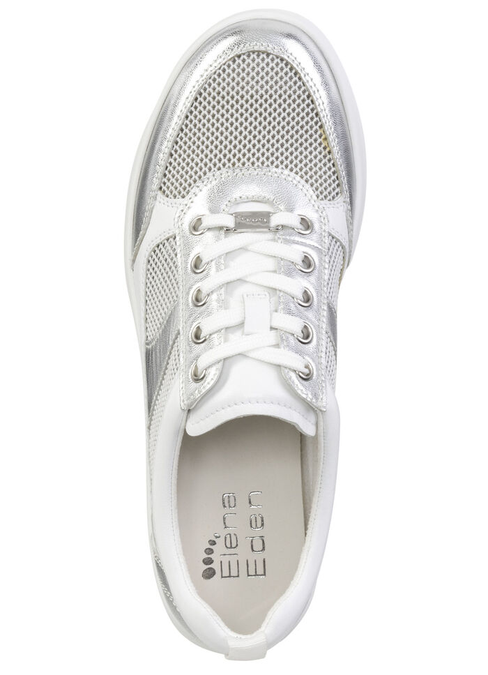 ELENA EDEN Sneaker aus Nappaleder und luftigem Textil in Netzoptik WEISS-SILBER