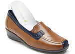 Waldläufer, bequeme Damen-Slipper, Weite H, mit herausnehmbarem Fußbett COGNAC-BLAU