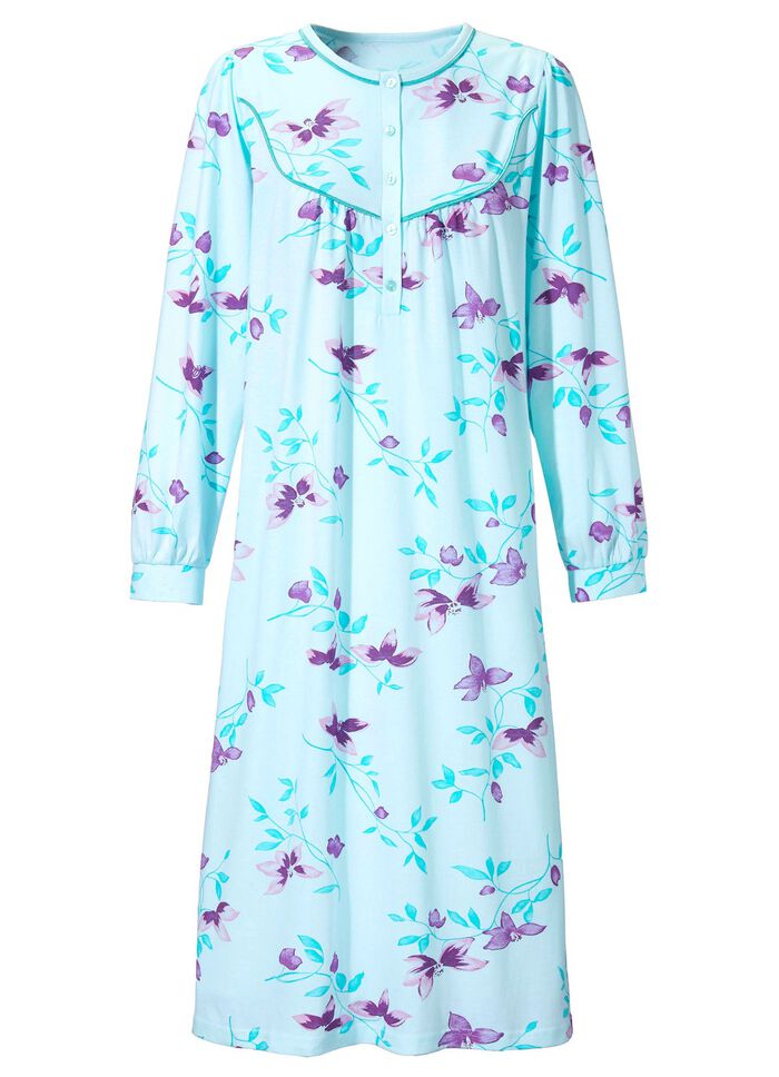 Nachthemd, lange Knopfleiste und kn&ouml;pfbare B&uuml;ndchenabschl&uuml;ssen 