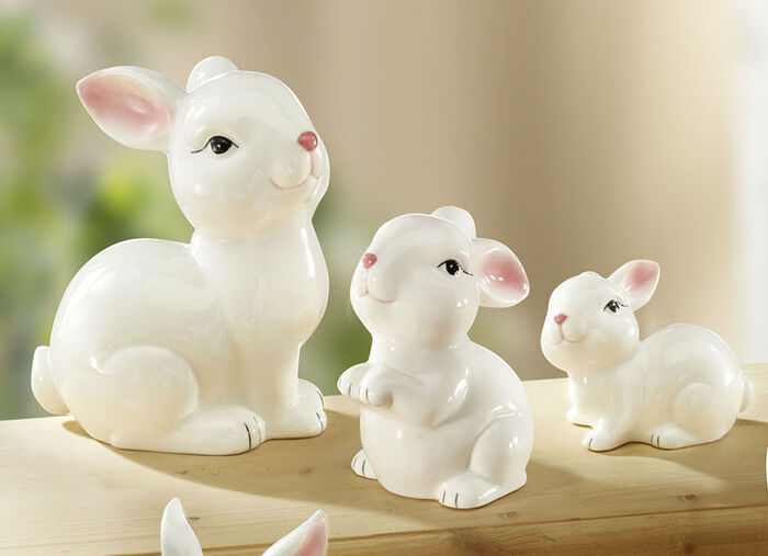 Hasenfiguren aus Keramik WEISS-ROSA