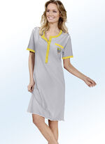 Zweierpack Nachthemden, Kurzarm mit Knopfleiste GELB/GRAU