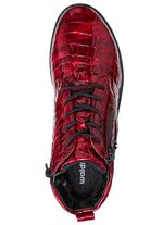 Waldl&auml;ufer Schn&uuml;r-Stiefelette aus edlem, krokogepr&auml;gtem Lackleder ROT