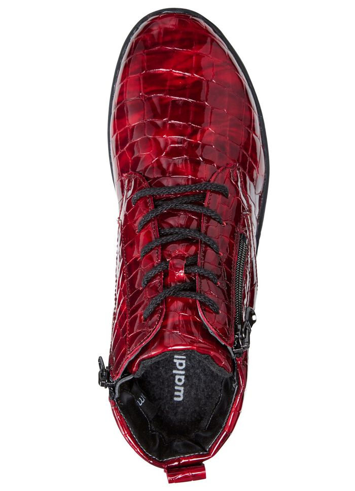 Waldl&auml;ufer Schn&uuml;r-Stiefelette aus edlem, krokogepr&auml;gtem Lackleder ROT