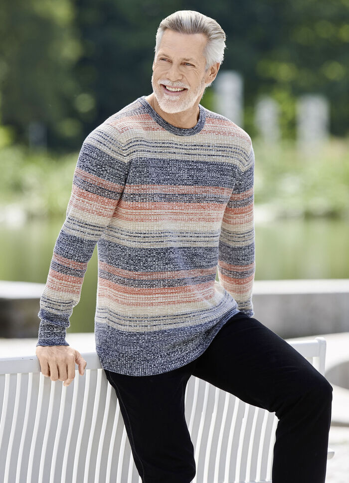 Ansprechender Rundhalspullover MARINE-ORANGE-BEIGE MELIERT