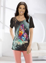 Shirt mit Schmetterlings-Druck in 2 Farben SCHWARZ-BUNT