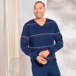 Interlock-Schlafanzug mit V-Ausschnitt und B&uuml;ndchenabschl&uuml;ssen 