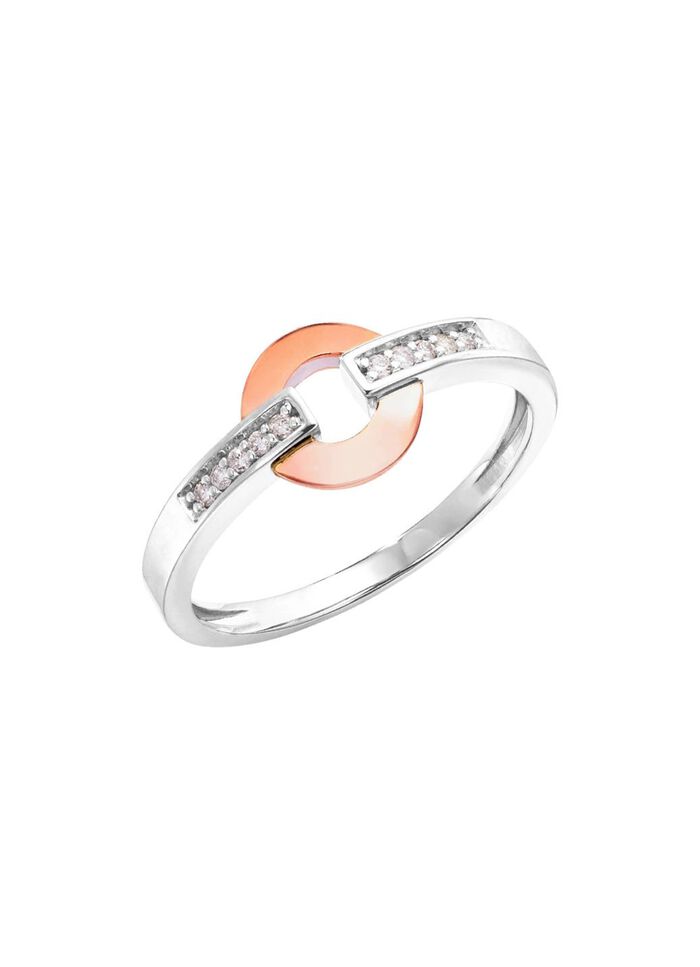 Moderner Damenring in Bicolor mit 10 Brillanten 