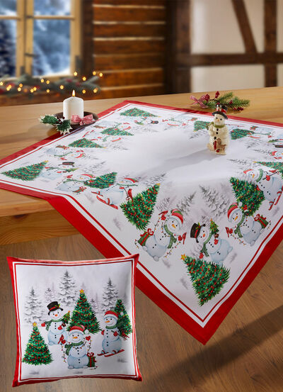 Tischdecke mit Schneemann-Druckmotiven 