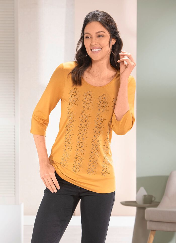 Shirt mit kontrastfarbenen Zierplättchen in 2 Farben MAISGELB