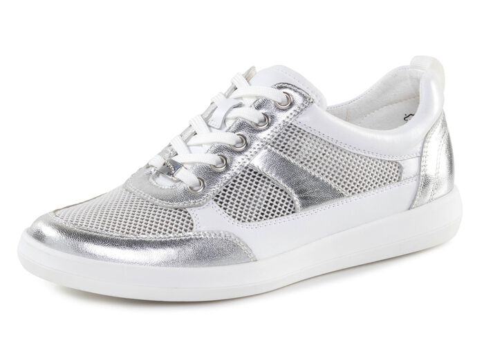 ELENA EDEN Sneaker aus Nappaleder und luftigem Textil in Netzoptik WEISS-SILBER