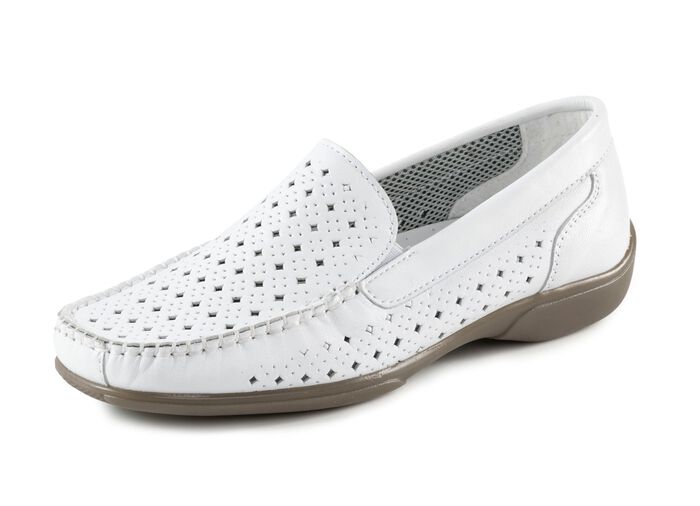 ELENA EDEN, sommerliche Damen-Slipper, Weite H, mit herausnehmbarem Fu&szlig;bett WEISS