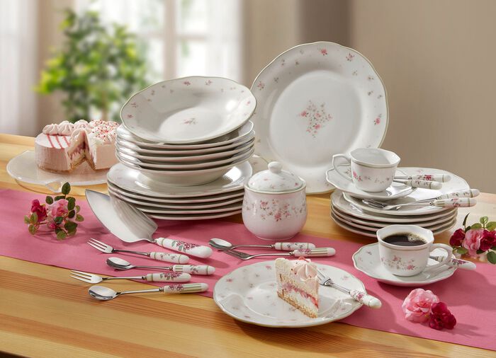 Porzellan- und Besteck-Serie Nonna Rosa 
